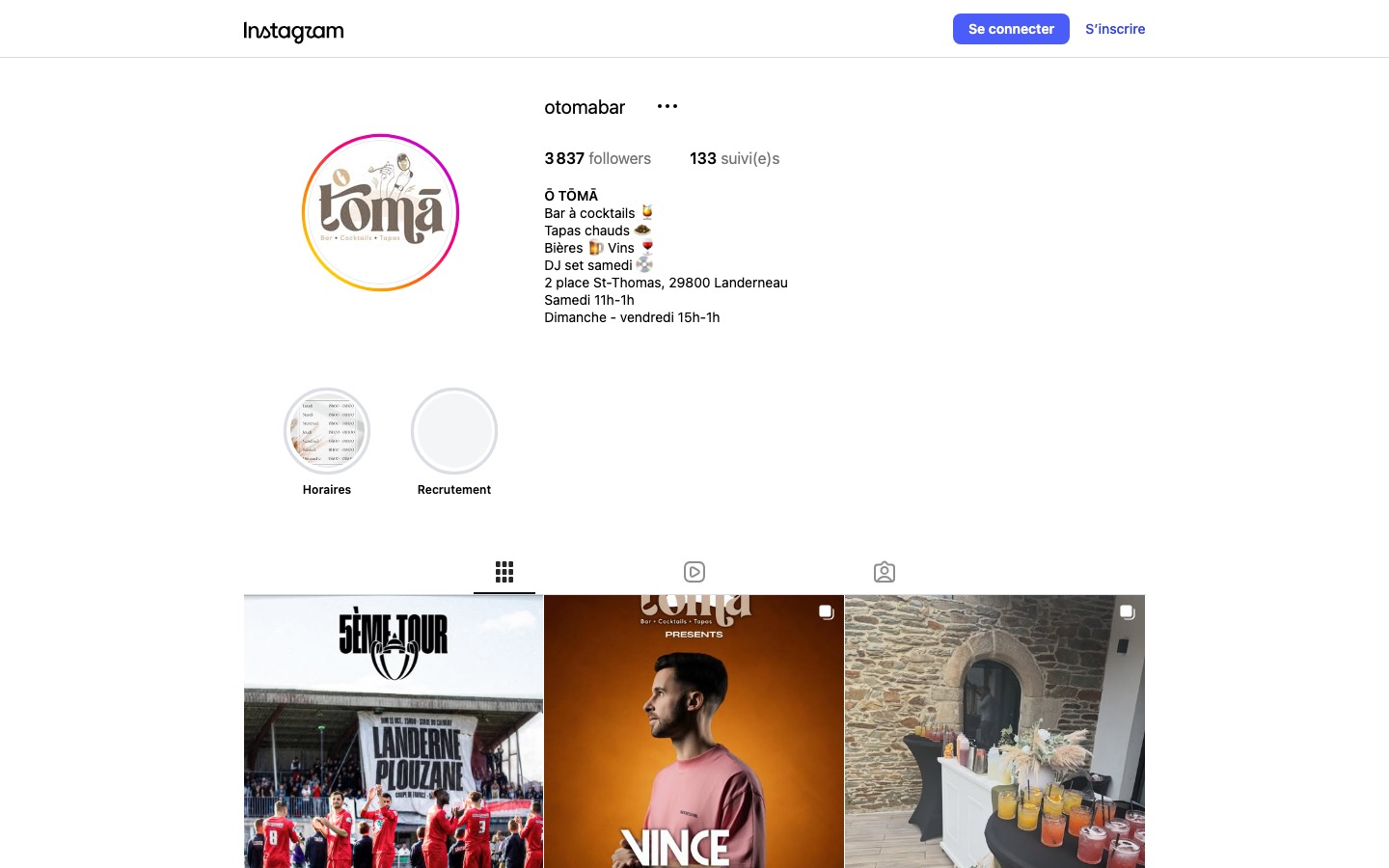 Aperçu de la page d’accueil de instagram.com/otomabar